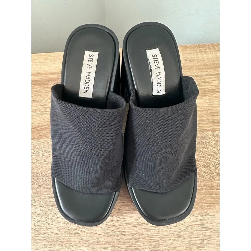 Steve Madden Sami Platform Sandal Size 37 / 6.5 Chunky Block Heel Y2K Black